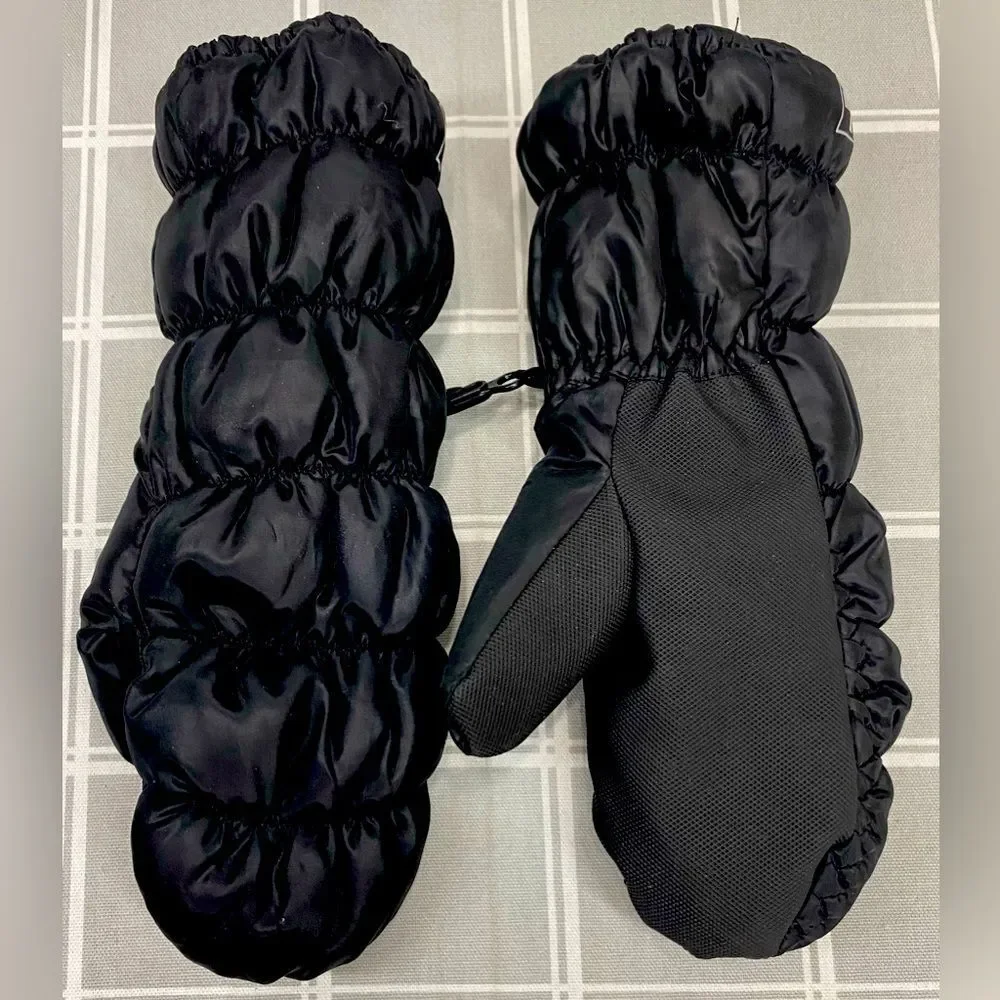 Puffer Mittens Fleece Lined Black Ski Gear Winter Outdoor Play Youth L / XL